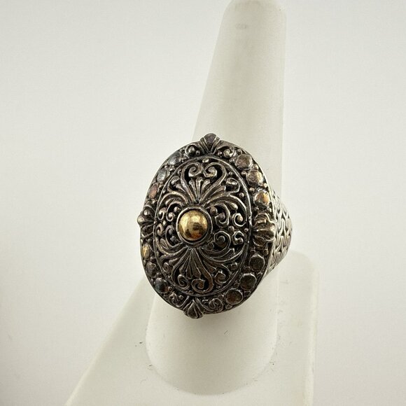 Sarda Sterling Silver 18K Gold Ring Filigree Pebbled Bali Scrollwork 925 Size 9 - Picture 3 of 12